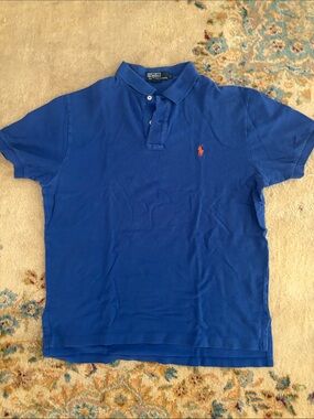 Ralph Lauren Blue Polo with Orange Pony Embroidery